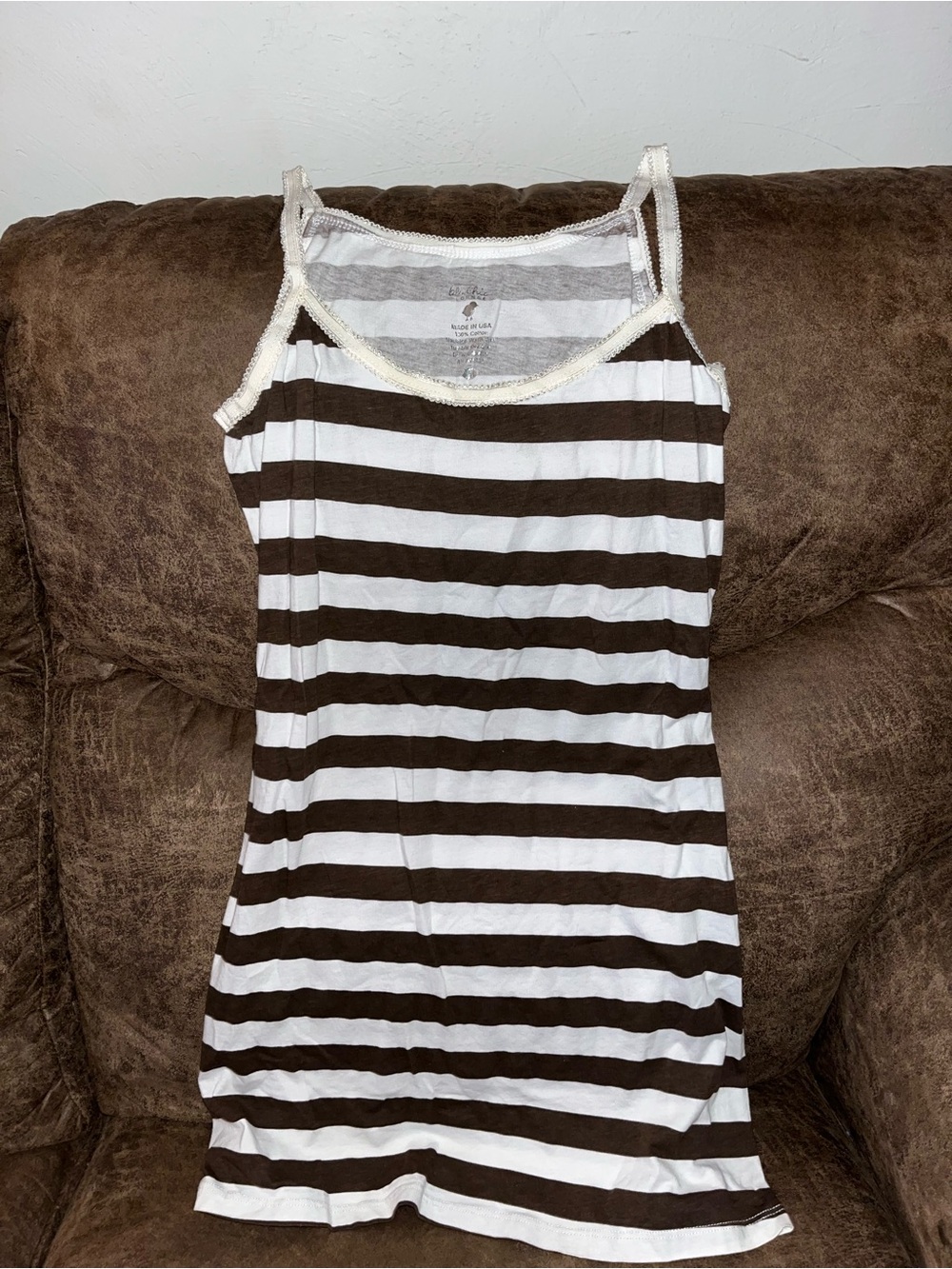 Striped Tank Slip Dress in Brown and White — Casual Layering Chemise